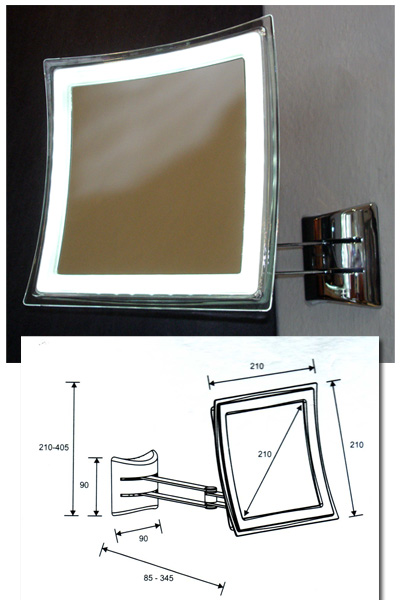 Quadratischer Kosmetikspiegel mit Batterie und LED - Beleuchtung